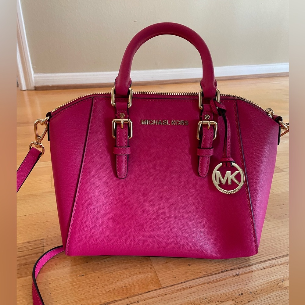 Michael Kors bright pink leather cross body